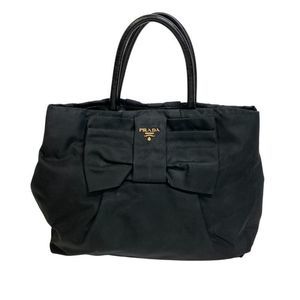 Prada Ribbon Tote Handbag Bag Cabasn Brand Black Women's